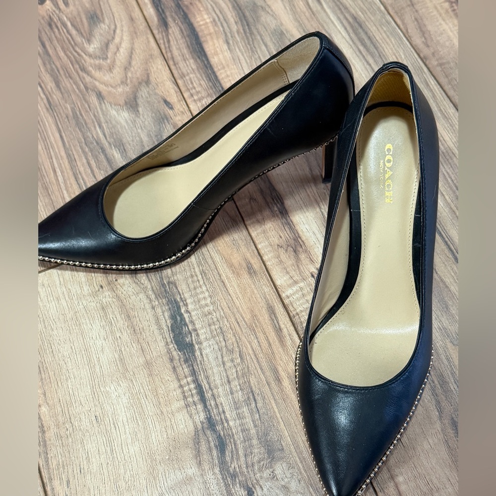 Coach 85mm Waverly Samantha pumps in black leather with beadchain detailing - Picture 8 of 13